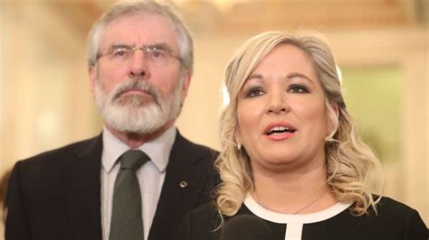Sinn Fein S Gerry Adams And Michelle O Neill In The Great Hall Stormont Speaking To The Media