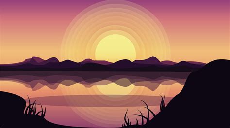 Cartoon Sunset Over Dusk Riverside Banner Background Paintedsunset