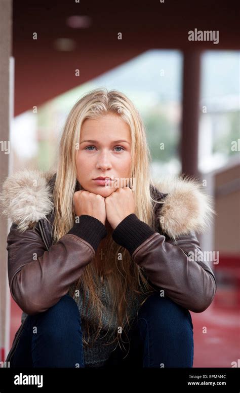 Portrait Of Sad Blond Teenage Girl Stock Photo Alamy