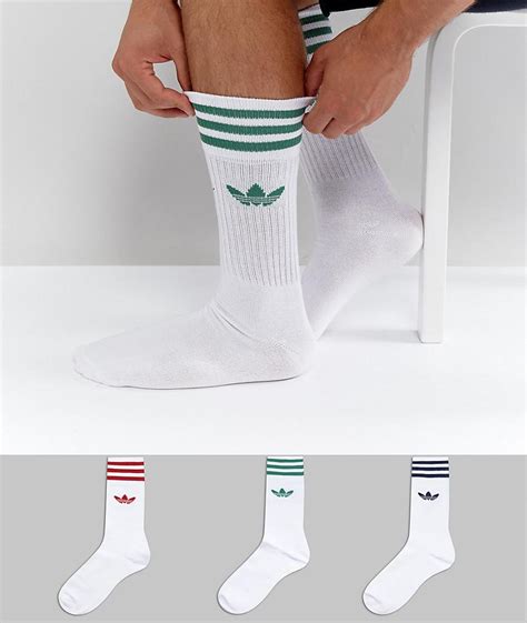 Adidas Originals Cotton 3 Pack Solid Crew Socks In White Ce4991 For Men