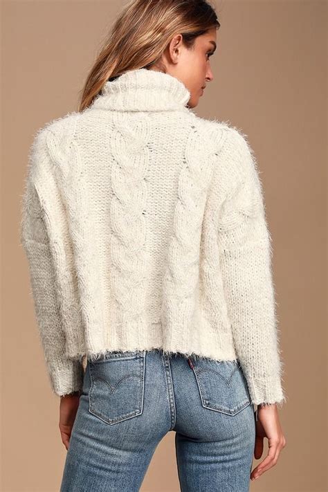 Lulus Celestial Ivory Cable Knit Turtleneck Sweater Size X Small