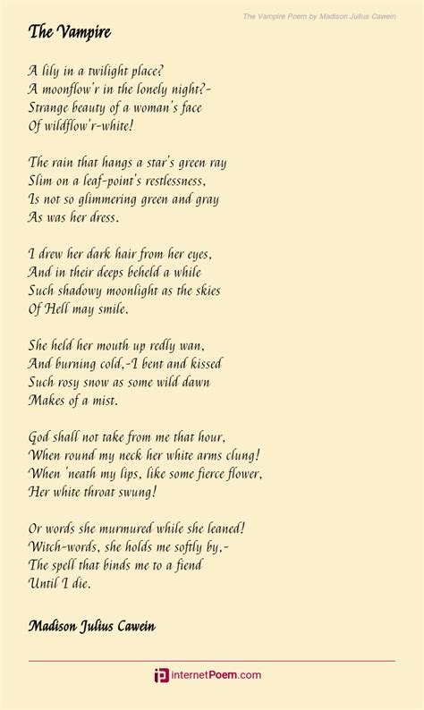 The Vampire Poem By Madison Julius Cawein