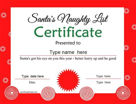 Browse through 100s of certificate templates and create what you need in minutes. Special Certificate - Santa's Naughty List Certificate ...