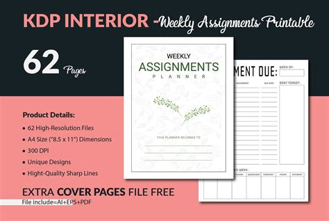 Weekly Assignments Printable KDP Graphic By Finer Designers