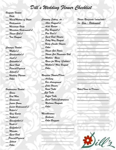 Free Printable Wedding Flower Checklist
