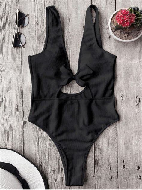 18 Off 2021 Bowknot Textured High Cut One Piece Swimsuit In Black