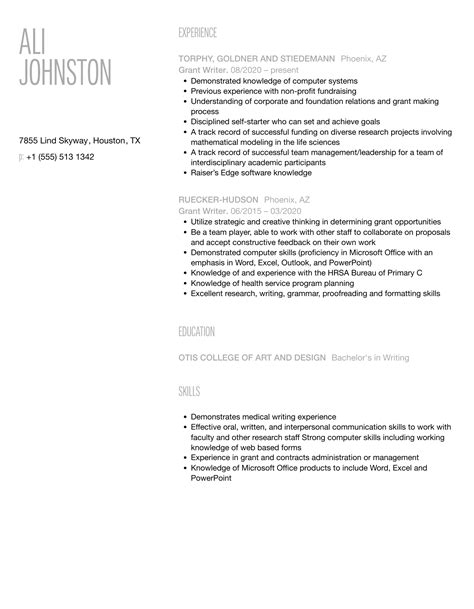 Grant Writer Resume Samples Velvet Jobs