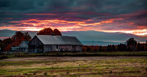 Sun Barns Trees Ground Nature Landscape Mountains Photography