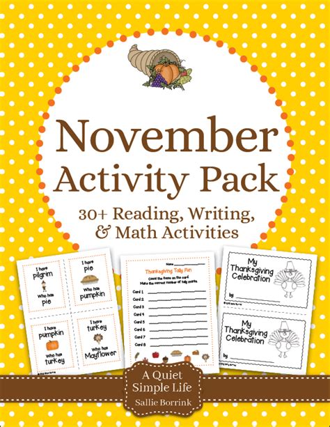 November Printable Activity Pack A Quiet Simple Life With Sallie Borrink