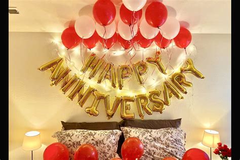 Party Propz Red And Golden Happy Anniversary Decorations For Home Kit Pcs Foil Balloon Banner