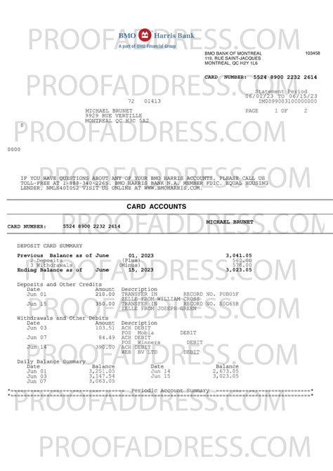 Order Editing utility bill BMO Harris bank Instant Delivery Custom info