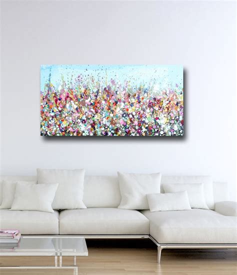 Large Panoramic Canvas Art Floral Wall Art Pink And Blue Abstract