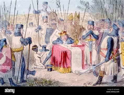 The Magna Carta Being Signed By King John 1215 Illustration By John Leech Published 1875 Stock
