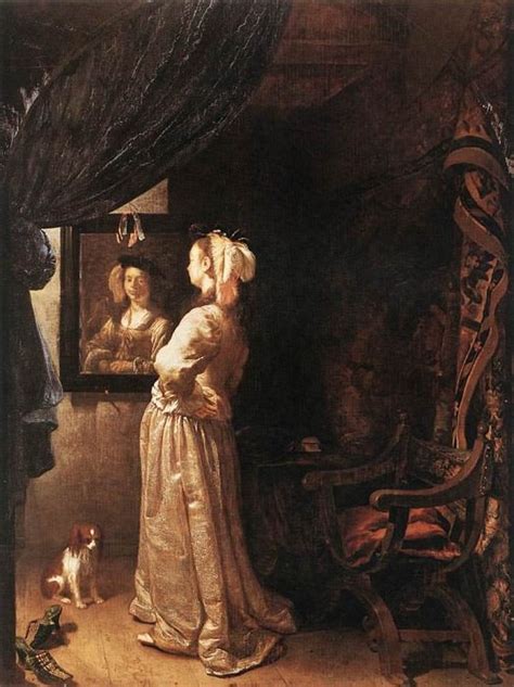 Женщина перед зеркалом, фрагмент (картина) — Франц ван Мирис