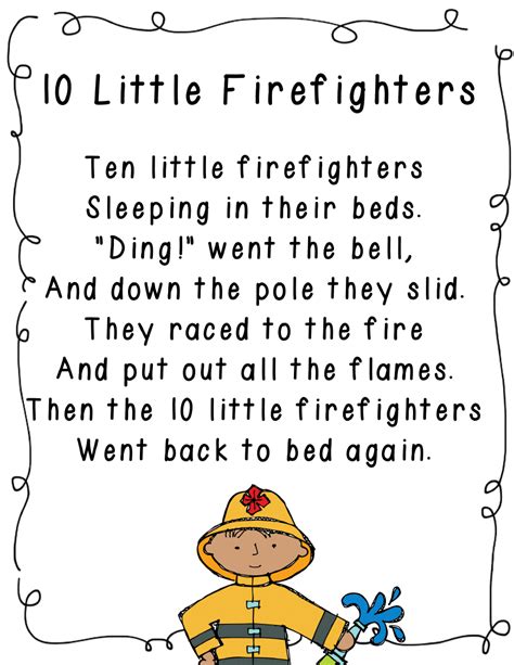 10 Little Firefighters Poem For Community Helpers Unit Fire Safety