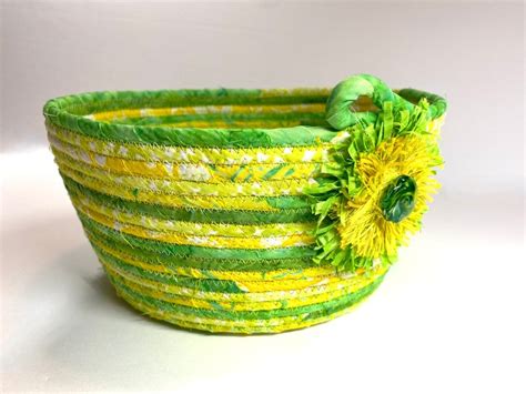 Coiled Rope Basket Sunshine Yellow Green Clothesline Etsy