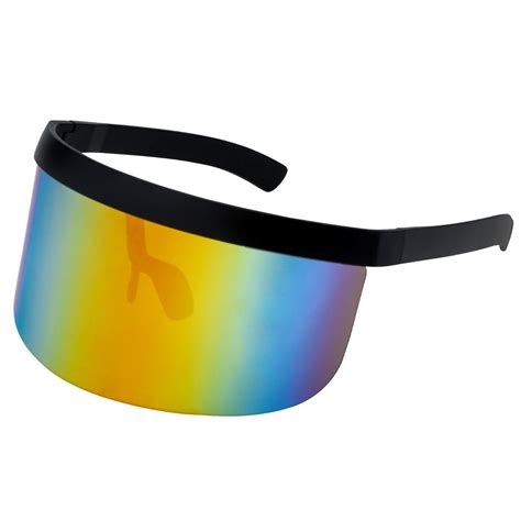 futuristic oversize shield visor sunglasses flat top mirrored mono lens ebay