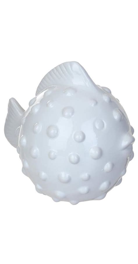 7 Ceramic Puffer Fish Accent White Burkes Outlet