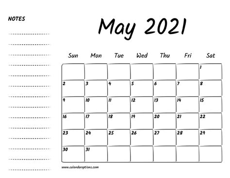 May 2021 Printable Calendar Calendar Options