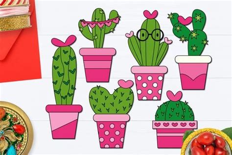 Valentine Cactus Clip Art Succulent Cacti Plants In Pink Pots Cactus Valentine Clip Art