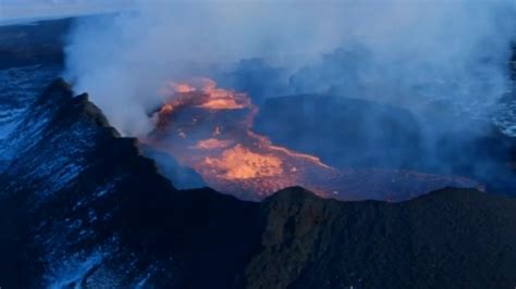 Aerial Footage Shows Lava Pouring Out Of Icelandic Volcano
