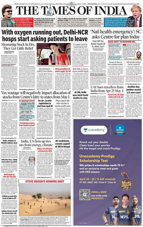 The Times of India Delhi-April 23, 2021 Newspaper