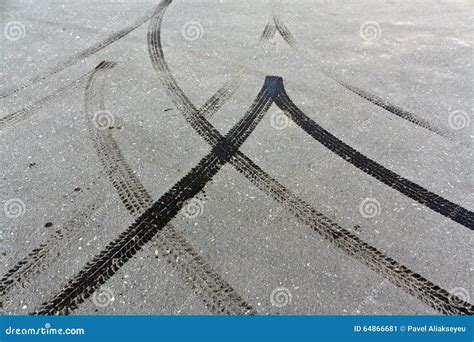 Tire Tracks On Asphalt Stock Image Image Of Path Profile 64866681
