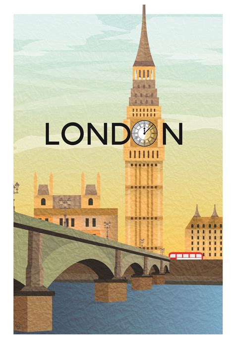 London Poster Vintage Esque Featuring Big Ben And Westminster