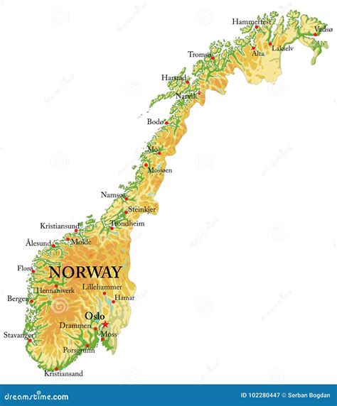 Norway Relief Map Stock Vector Illustration Of Nordic 102280447