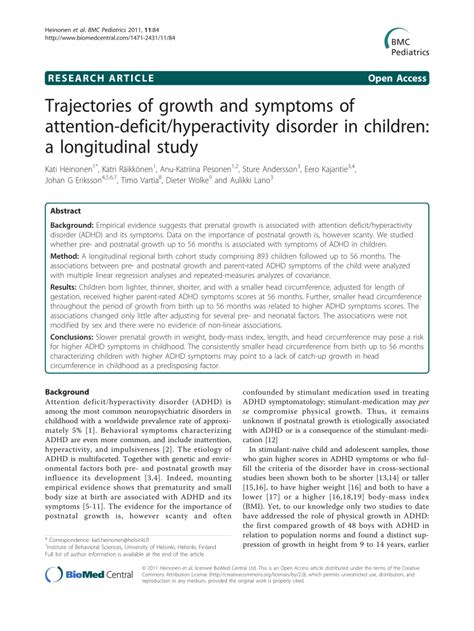 Pdf Trajectories Of Growth And Symptoms Of Attention Deficit