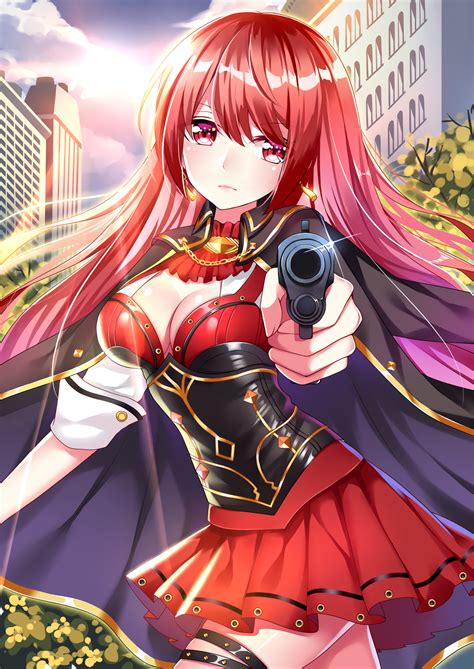 Wallpaper Anime Girls Open Shirt Gun Weapon Long