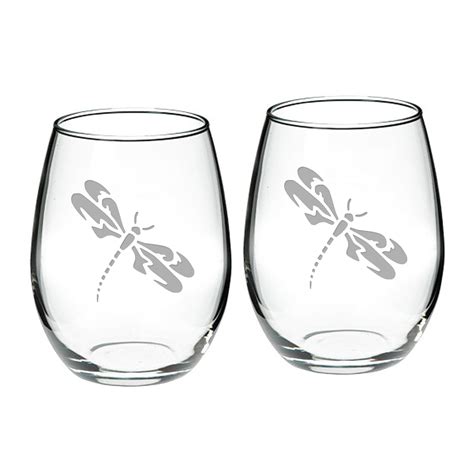 Dragonfly Deep Etched Stemless Red Wine Glass