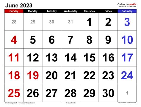 June 2023 Calendar Templates For Word Excel And Pdf