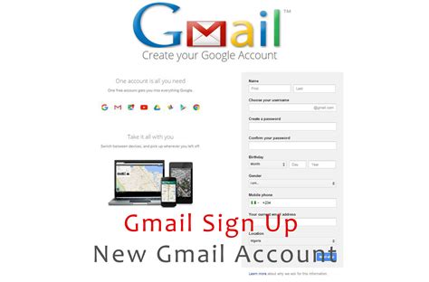 First of all, go to mail.google.com and look for the sign up link, once you click it you have to fill the registration form with your basic profile information it is fortunately very easy to create a username and password to sign in to gmail and other products, from youtube, google play and google drive. Gmail Sign Up - Create Gmail Account | New Account - Kikguru