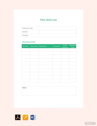 FREE Shot List Templates In PDF MS Word Excel