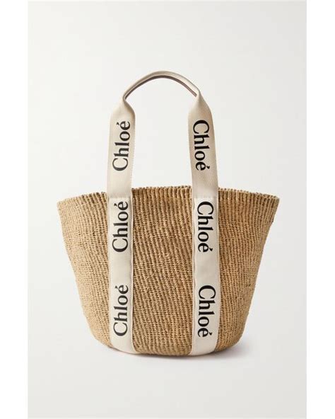 Chloé Woody Large Leather Trimmed Raffia Tote In White Lyst Uk