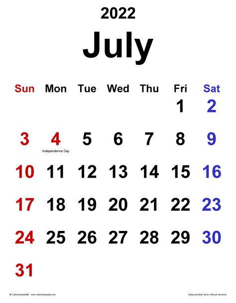 July 2022 Calendar With Holidays Pics