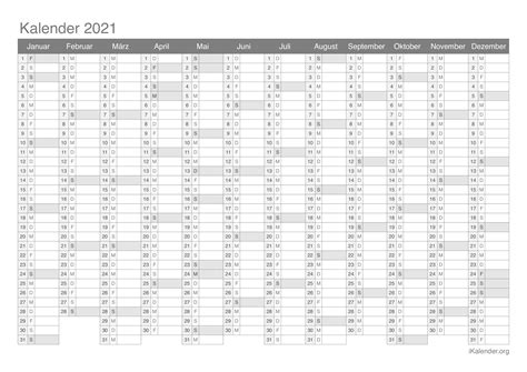Kalender 2021 zum Ausdrucken - iKalender.org