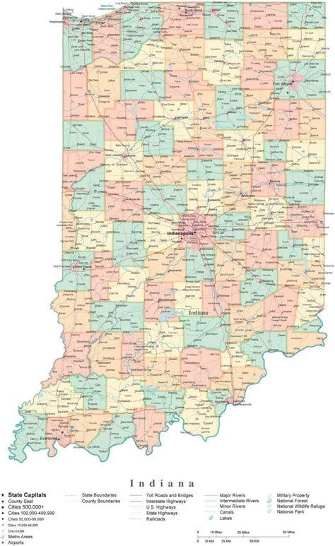 State Map Of Indiana In Adobe Illustrator Vector Format Detailed