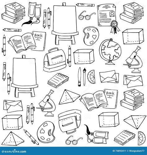 Doodle Of School Classroom Supplies Stock Vector Illustration Of