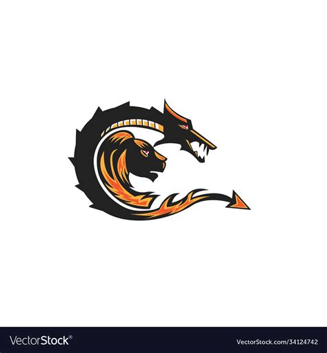 Creative Animal Logo Dragon And Lion Colorful Vector Image