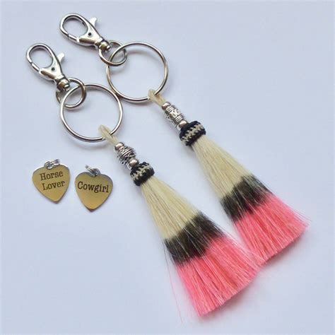 Equestrian Cowgirl Beaded Bright Bubble Gum Pink Horse Hair Tassel Keychain by ...