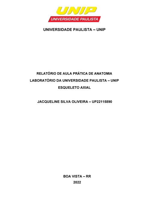 Esqueleto Axial Relatorio Universidade Paulista Unip RelatÓrio De