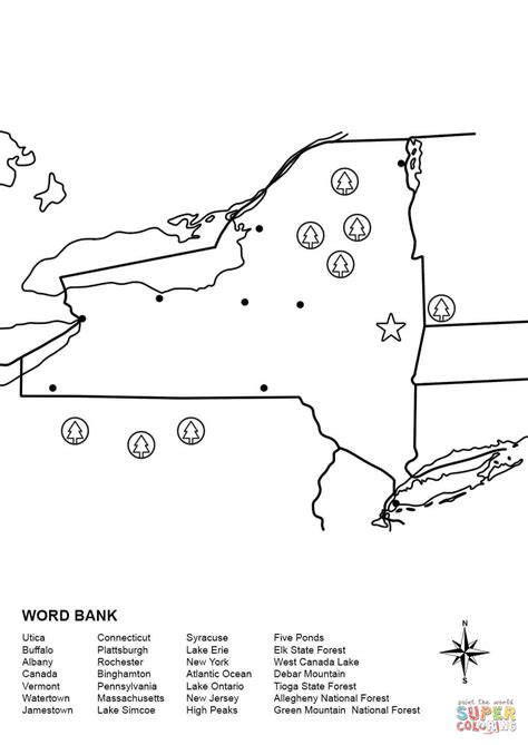 New York Map Worksheet coloring page | Free Printable Coloring Pages