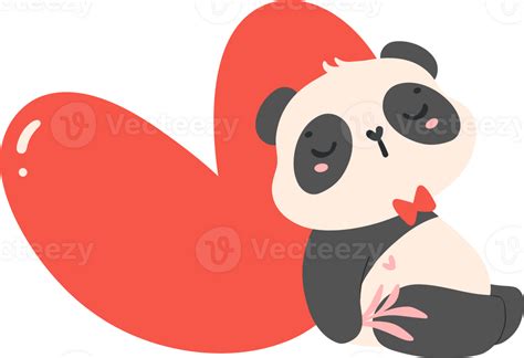 Cute Baby Panda Valentine With Heart Kawaii Animal Cartoon Hand Drawn