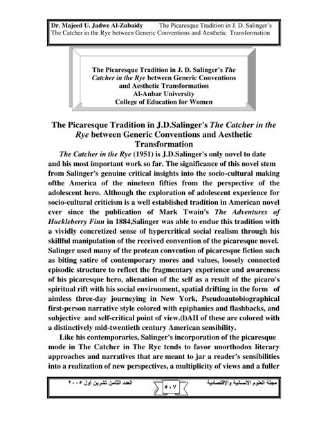 Pdf The Picaresque Tradition In Jdsalingers The Catcher In The Rye