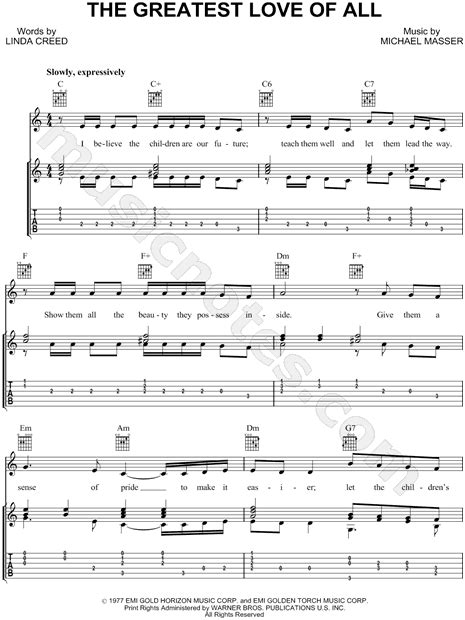 I believe the children are our future teach them well and let them lead the way show them all the beauty they possess inside. Whitney Houston "The Greatest Love of All" Guitar Tab in C ...