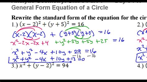 · convert point slope and standard form equations into one another. Day 3 HW #1 to #4 Rewrite the Standard Form of the Circle Equation in General Form - YouTube