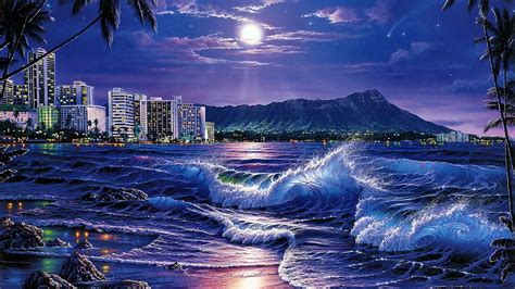 Beach At Night 1920x1080 Waikiki Beach Hd Wallpaper Pxfuel