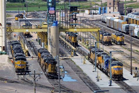 Union Pacific Railroad Locomotives Being Serviced At The Bailey Yard